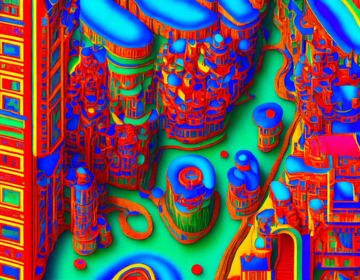 Colorful Psychedelic Digital Art of Surreal Architectural Landscape