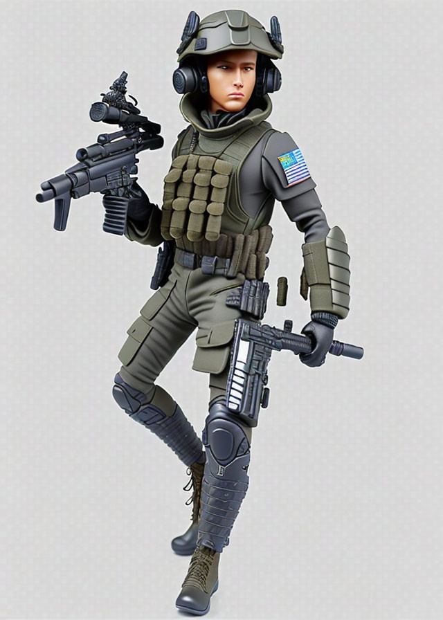 Detailed Soldier Figure in Modern Tactical Gear with Multiple Firearms