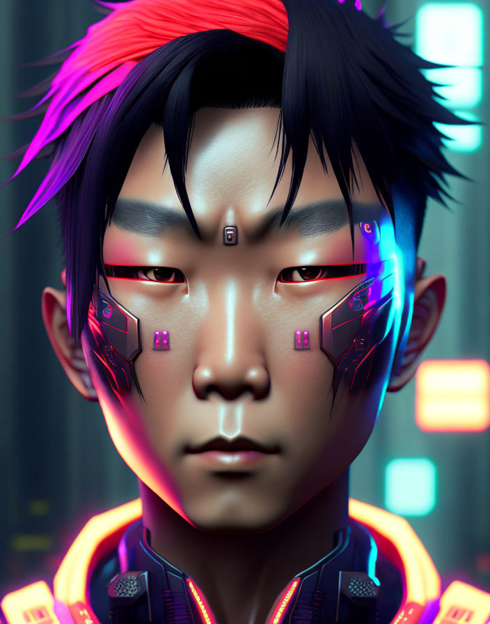 Digital artwork featuring person with futuristic cybernetic enhancements