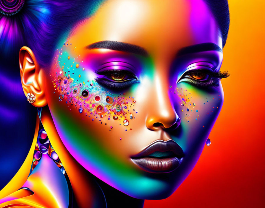 Colorful Digital Artwork Featuring Woman's Face with Multicolored Skin Tones