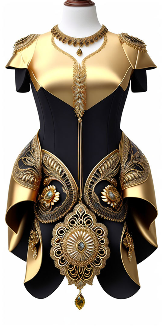 Black and Gold Dress with Intricate Embroidery and Jewels