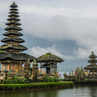 Hindu temple Pura Ulun Danu Bratan on Bratan lake in Bali.