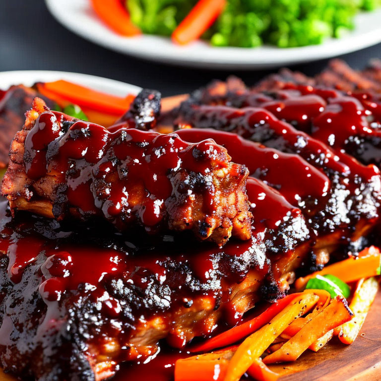 Saucy Glazed Barbecued Ribs with Steamed Vegetables