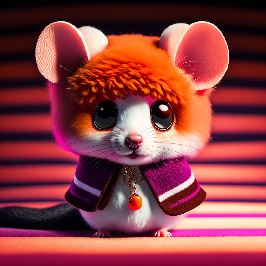 Stylized digital illustration of cute mouse in purple jacket