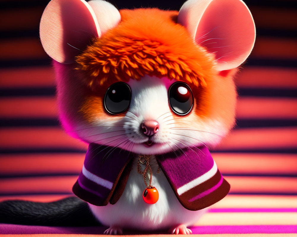 Stylized digital illustration of cute mouse in purple jacket