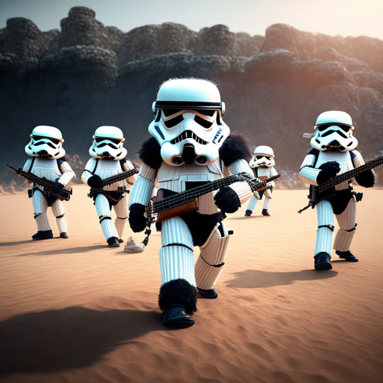 Imperial Stormtroopers marching in desert landscape