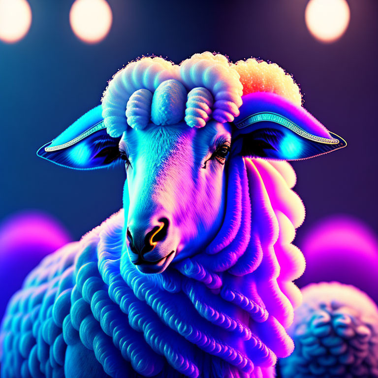 Vibrant neon ram art on cool bokeh background