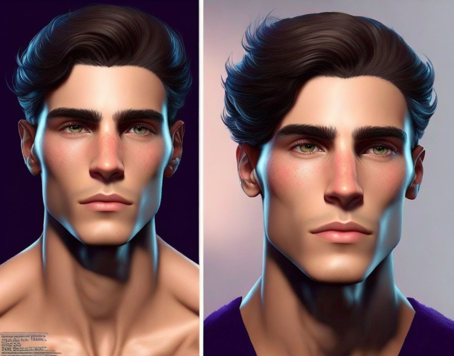 Man with Prominent Cheekbones in Two Lighting Scenarios