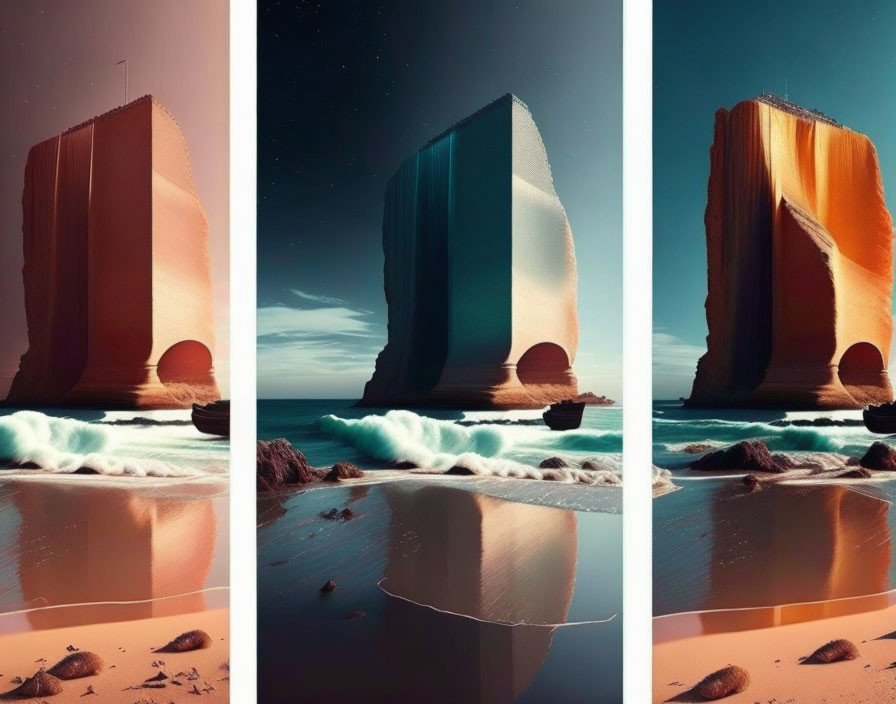 Surreal images of massive book in coastal landscape phases