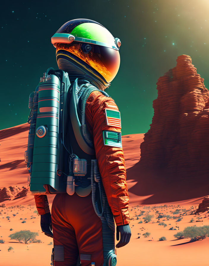 Astronaut in Space Suit on Mars-Like Planet