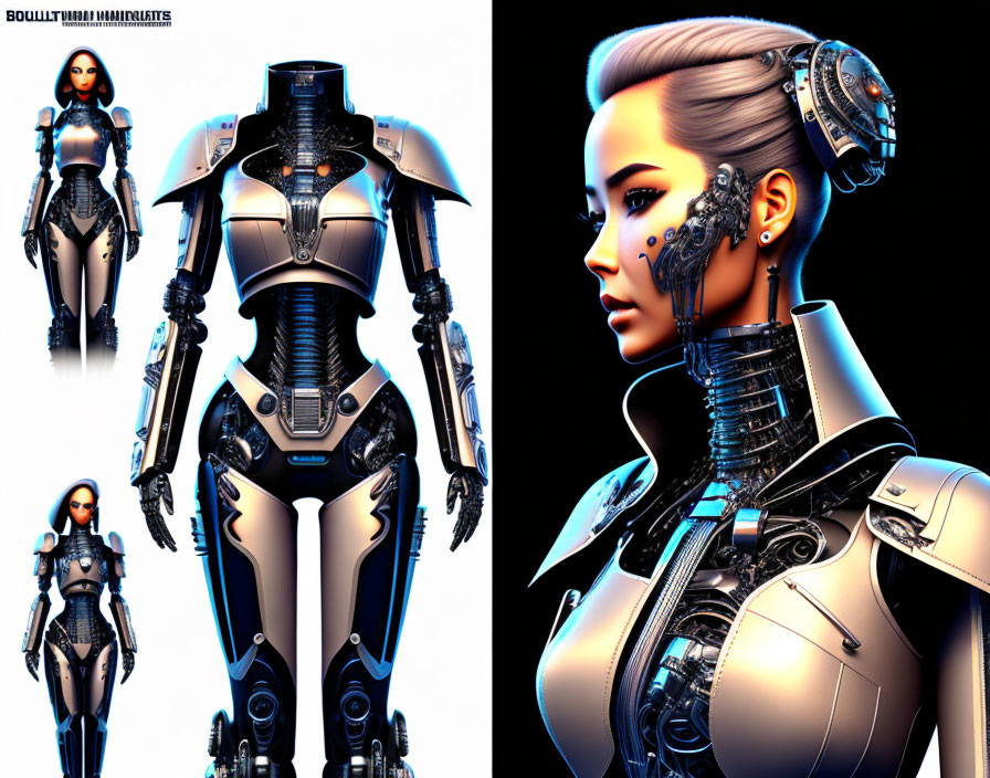 Futuristic female android with intricate mechanical details