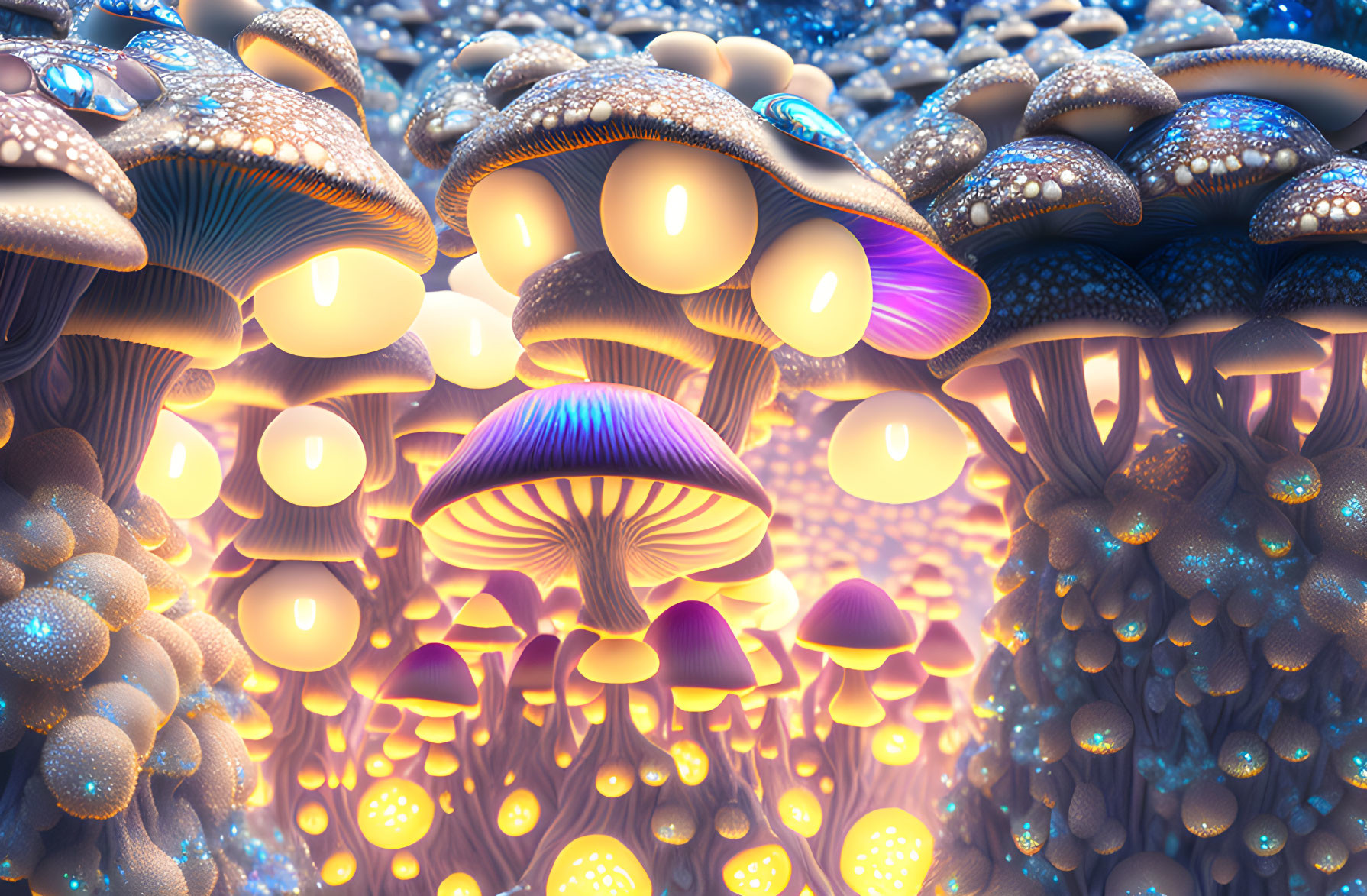 Fantastical Glowing Mushroom Digital Art Landscape