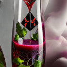 Red Wine Carafe and Glass with Mint Leaves, Roses, and Fabric for Elegant and Romantic Setting