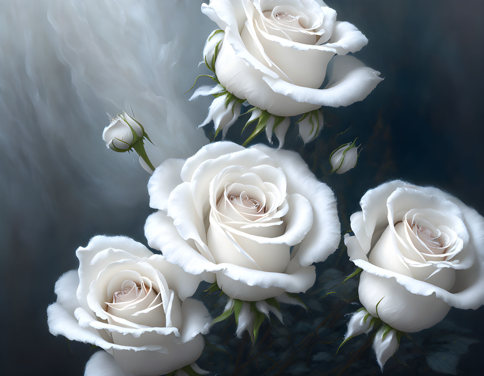 White Roses in Dreamlike Setting: Ethereal and Serene Aesthetic