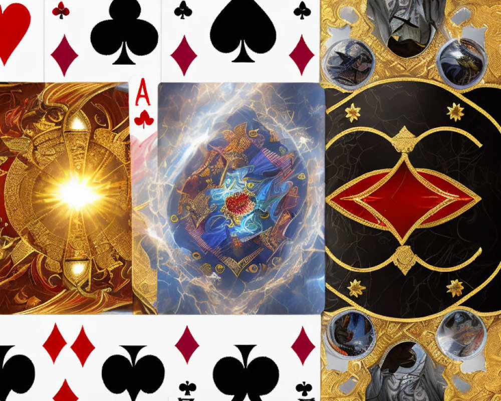 Six Elaborate Artistic Playing Card Aces with Rich Colors