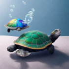 Colorful Geometric Turtle Artwork on Gradated Background with Smoke Wisps