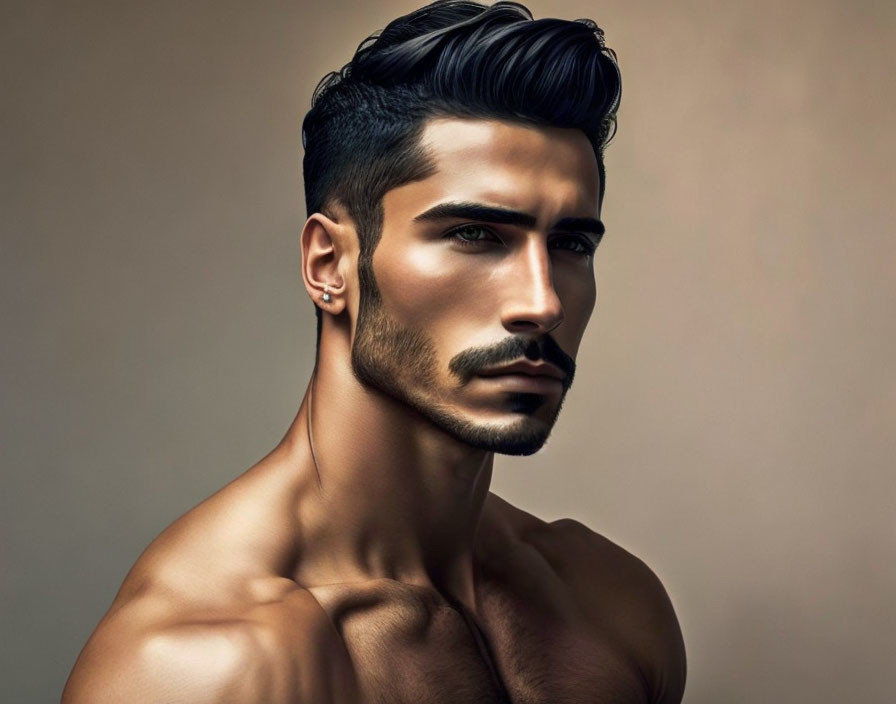 Sculpted physique man digital artwork with styled hair and beard