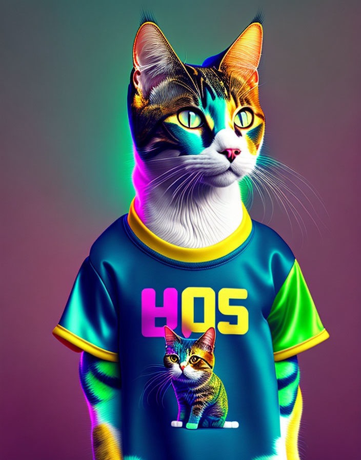 Colorful Digital Artwork: Cat in Sporty Jersey with '405' Number