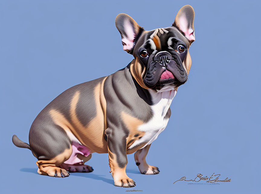 Multicolored French Bulldog Illustration on Blue Background