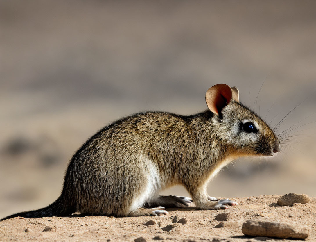 Small Rodent with Large Ears and Bushy Tail in Desert Sunlight