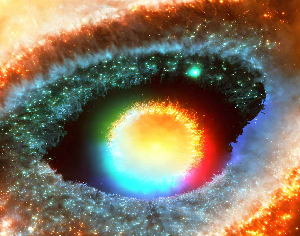 Vibrant cosmic entity resembling a human eye with sparkling stars