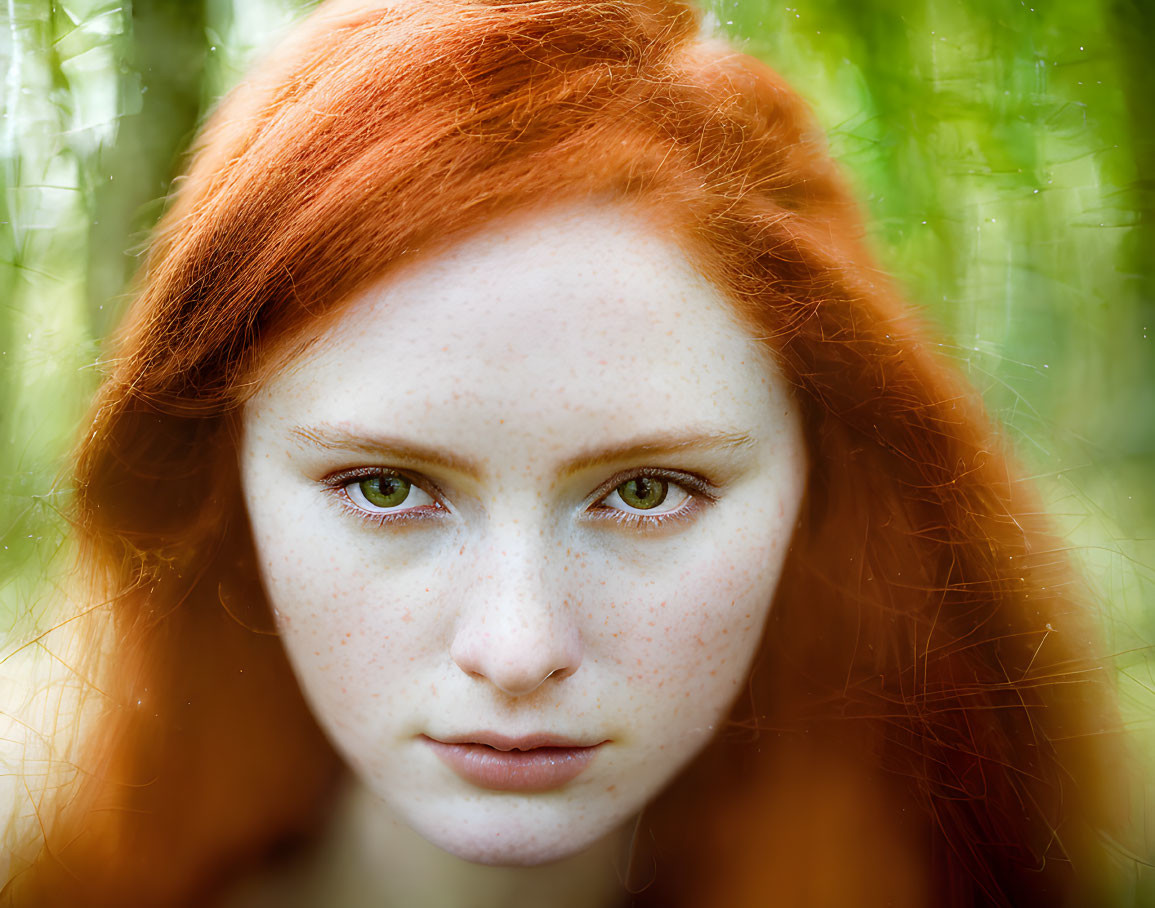 Close-Up Portrait of Person with Fiery Red Hair and Green Eyes