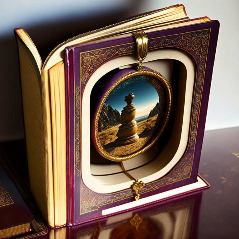 Carved Book Transformed into 3D Desert Landscape Frame