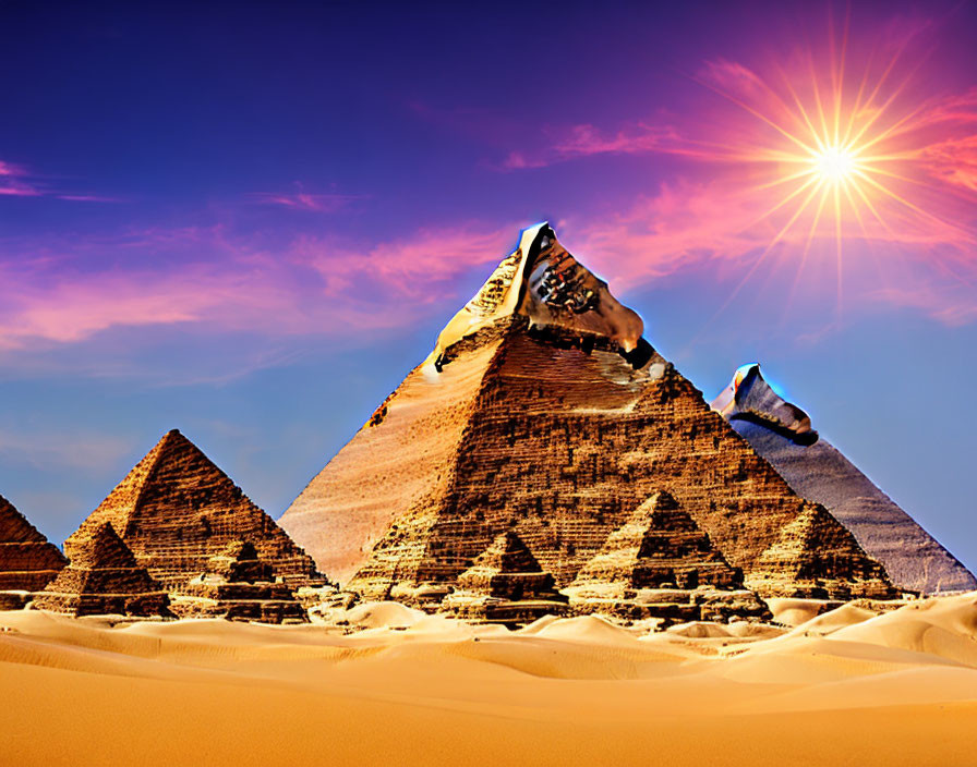 Iconic Great Pyramids of Giza in vibrant desert landscape