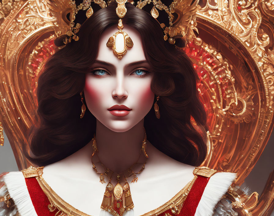 Regal Woman with Striking Blue Eyes and Baroque Details