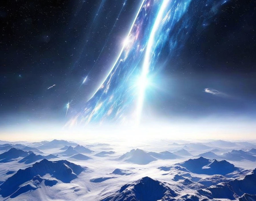 Celestial event shines over snowy mountain peaks