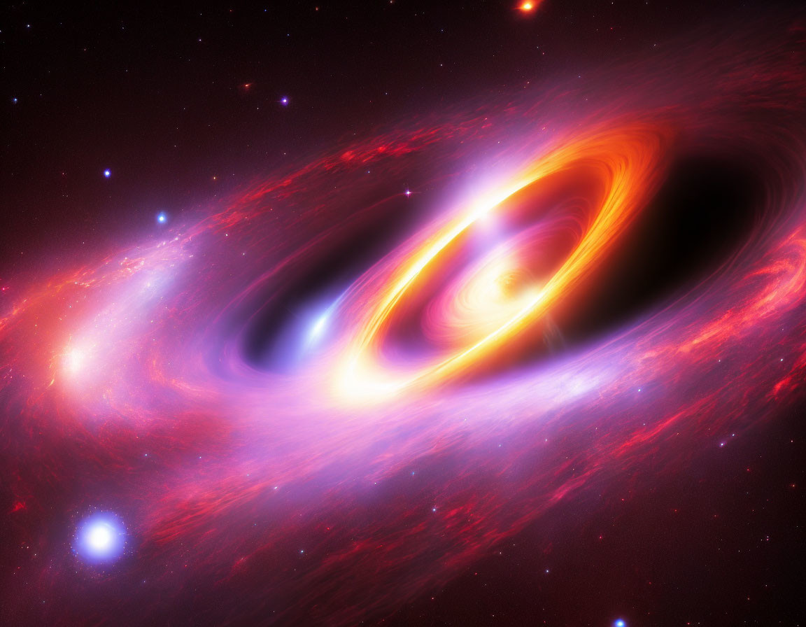 Detailed illustration of swirling black hole with bright accretion disk in cosmic space