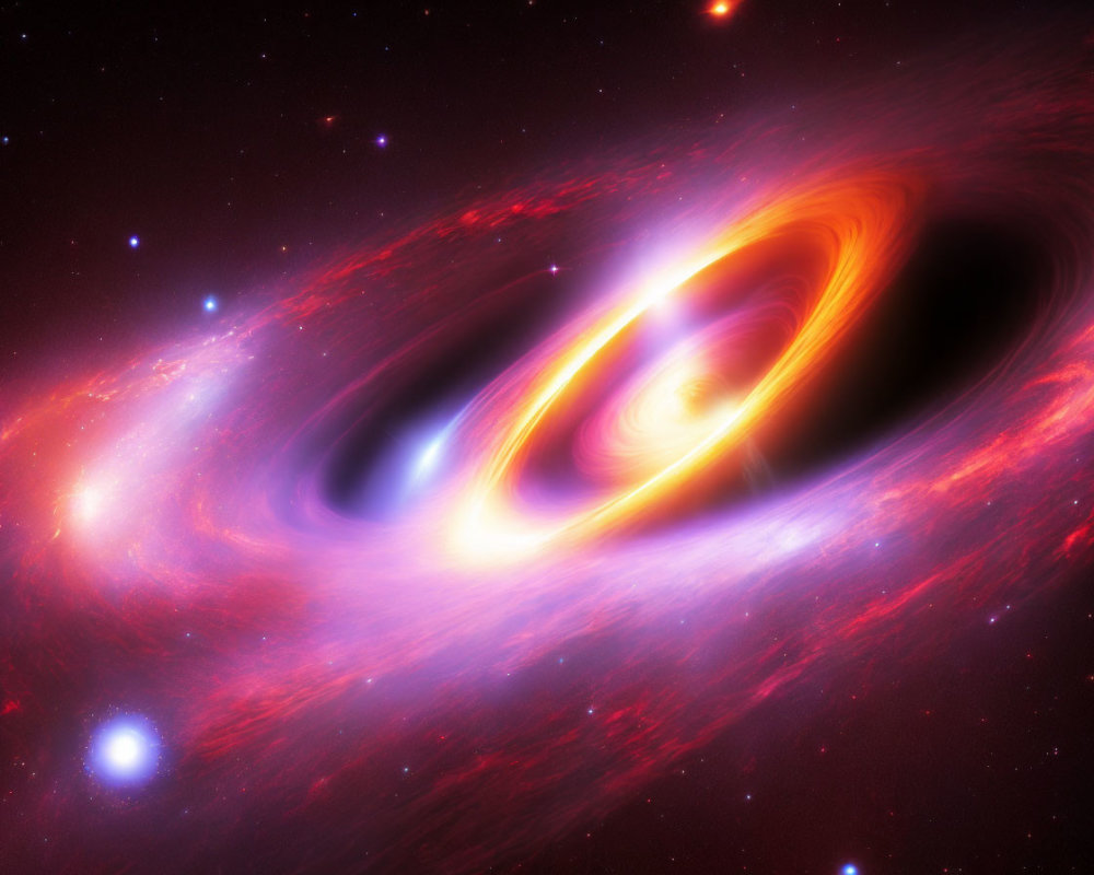 Detailed illustration of swirling black hole with bright accretion disk in cosmic space