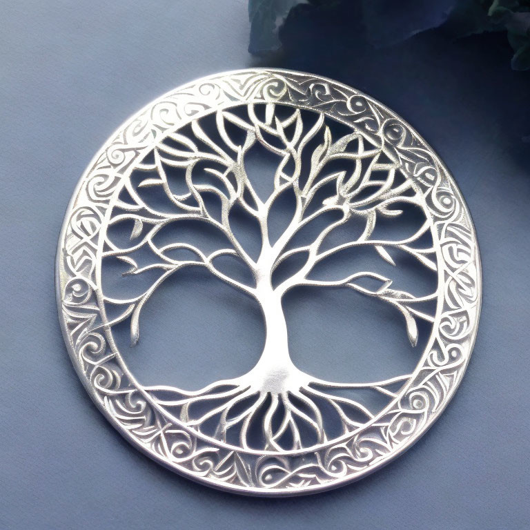 Silver Round Tree of Life Pendant with Celtic-Inspired Design