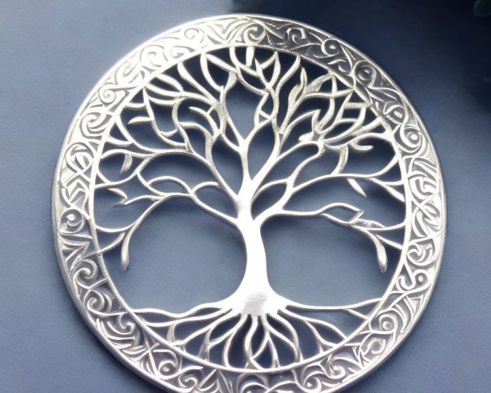 Silver Round Tree of Life Pendant with Celtic-Inspired Design