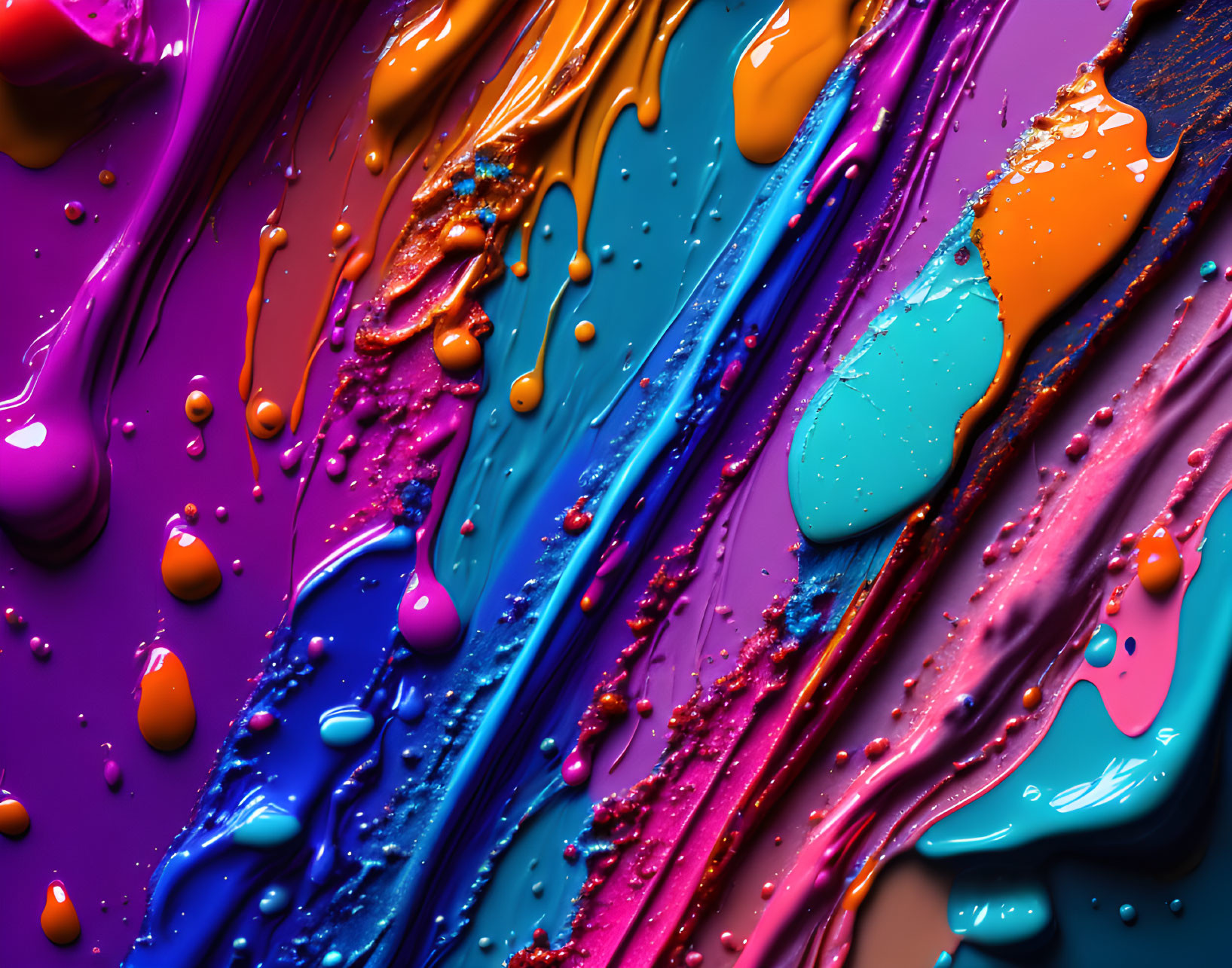 Colorful Melting Paint Streaks on Glossy Surface