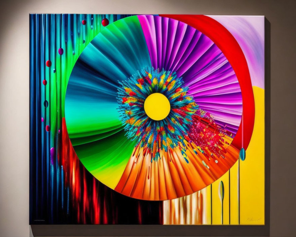 Vibrant circular patterns and dotted embellishments in colorful abstract art piece