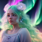 Vibrant galaxy-themed hair on woman in surreal portrait