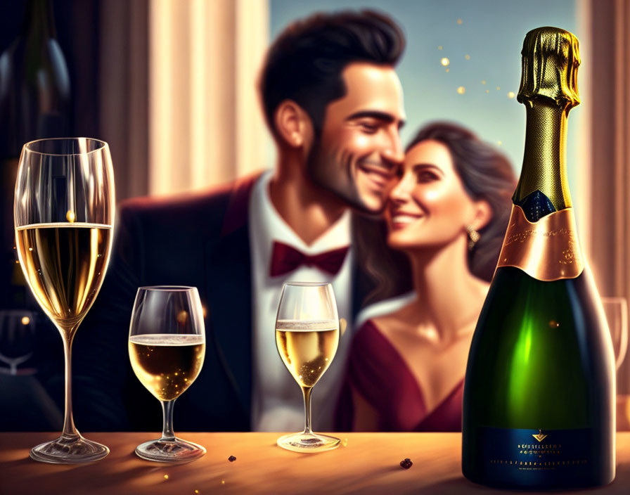 Romantic Couple Enjoying Champagne in Elegant Setting