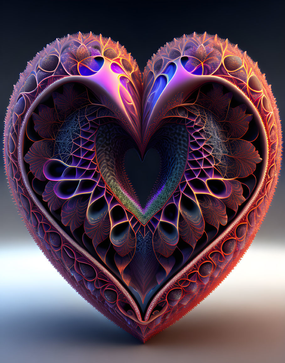 Intricate Fractal Heart Design in Purple, Blue, and Orange