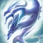 Luminous purple three-headed dragon in cloudy sky