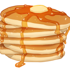 Golden pancakes with syrup on white plate