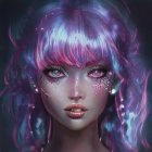 Mystical Woman with Purple Hair and Star-like Adornments