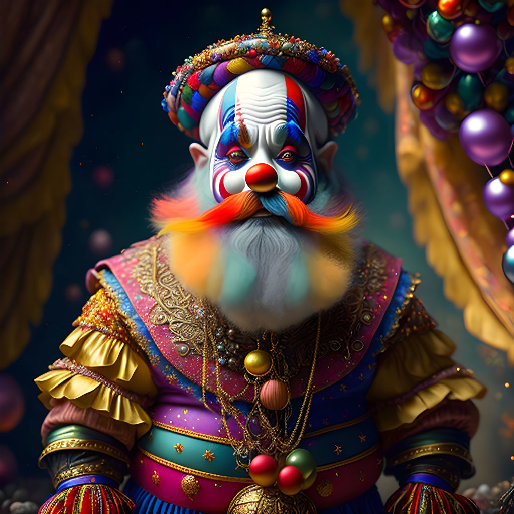 Colorful Bearded Character in Regal Attire and Headdress