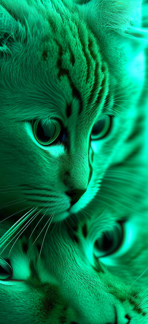 Digitally altered cat image with vibrant green stripes and fur texture