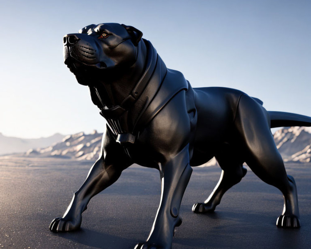 Black Muscular Dog 3D Rendering in Snowy Landscape