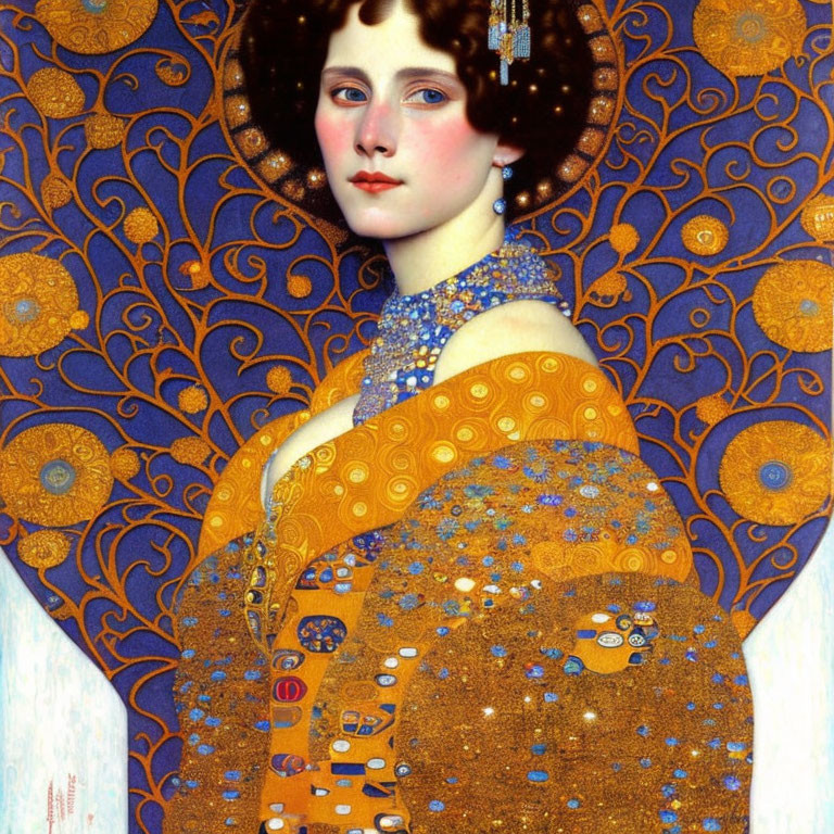 Woman in Ornate Gown with Intricate Background