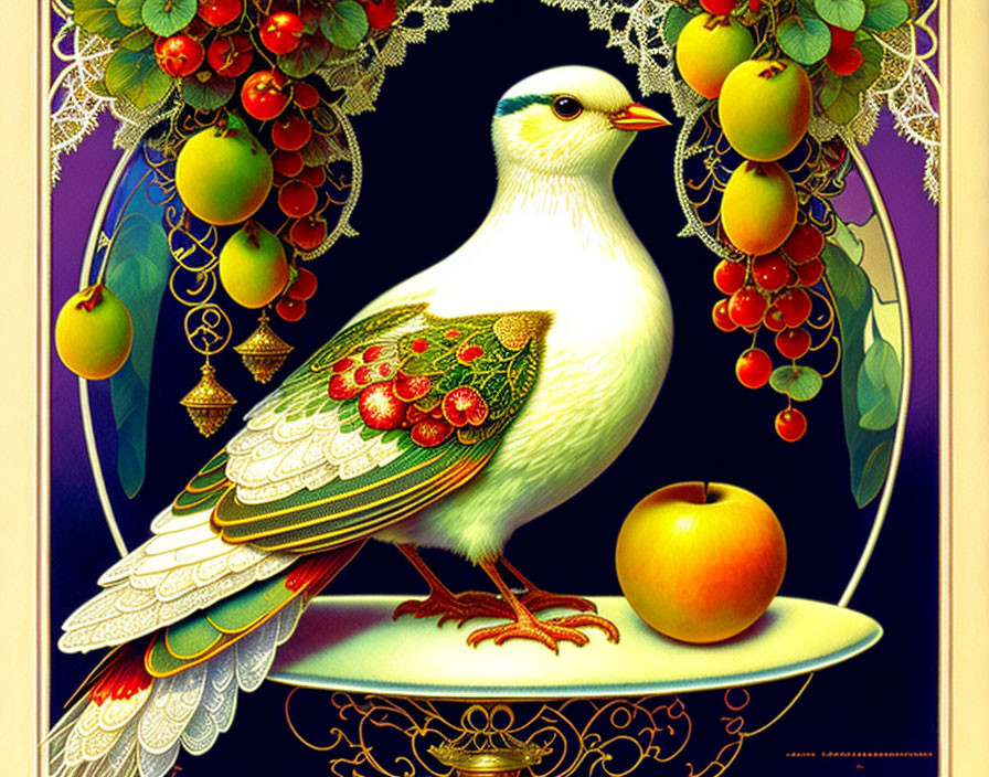 Vibrant White Bird with Colorful Feather Patterns