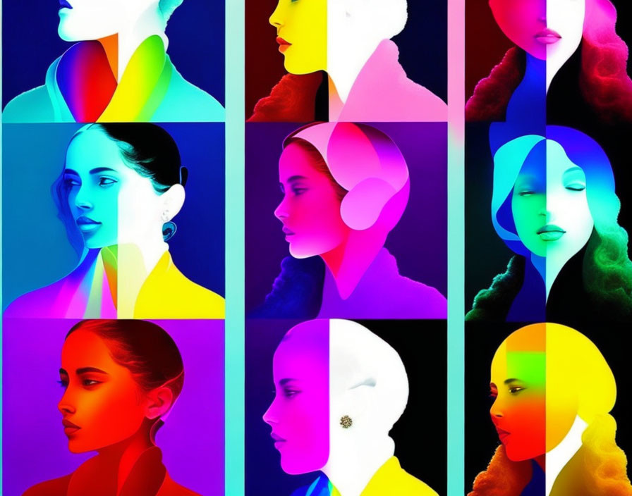 Vibrant Collage of Stylized Women's Portraits