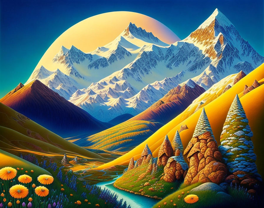 Majestic Snow-Capped Mountains and Vibrant Landscape