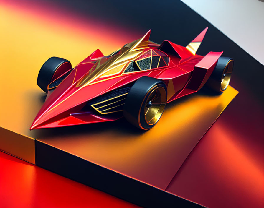 Futuristic Red and Gold Race Car on Geometric Background